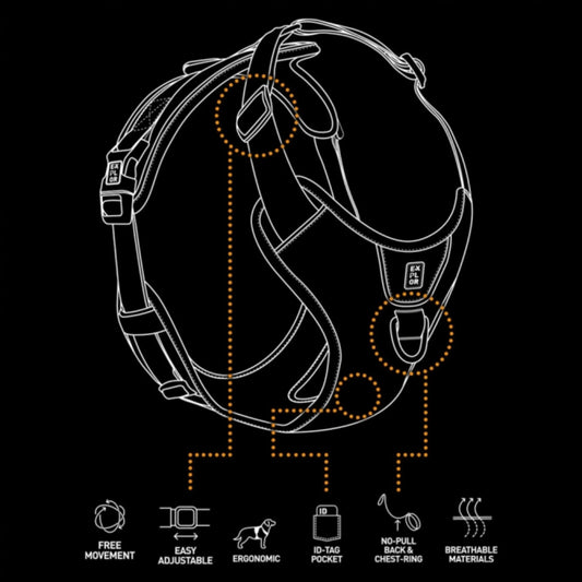 Das Bild zeigt das Duvoplus EXPLOR Ultimate Fit No-Pull-Geschirr.