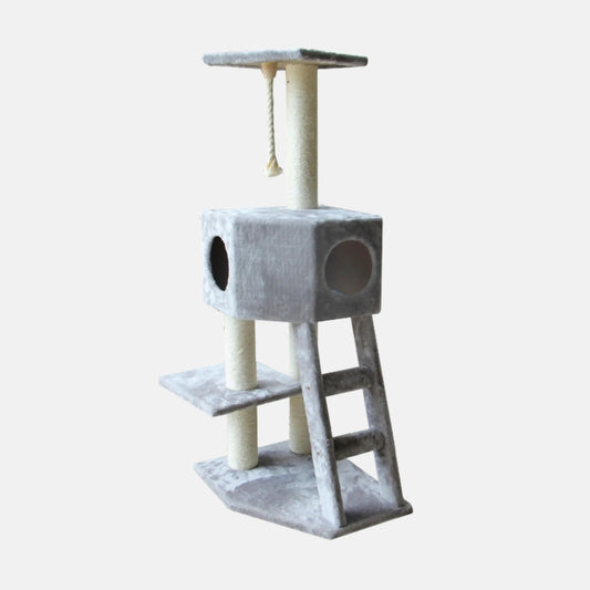Das Bild zeigt den EBI Kratzbaum Cassictree Rover in der Farbe Grau. Der Kratzbaum hat die Maße  50 x 40 x 120 cm.