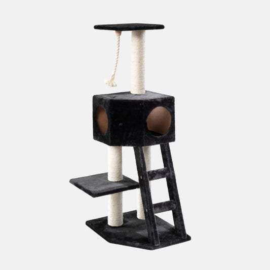 Das Bild zeigt den EBI Kratzbaum Cassictree Rover in der Farbe Schwarz. Der Kratzbaum hat die Maße  50 x 40 x 120 cm.