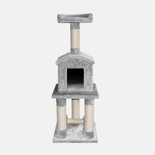 Das Bild zeigt den EBI Kratzbaum Classictree Ceylan in der Frau Grau aus der Frontansicht. Der Kratzbaum hat die Maße 40 x 40 x 108 cm.