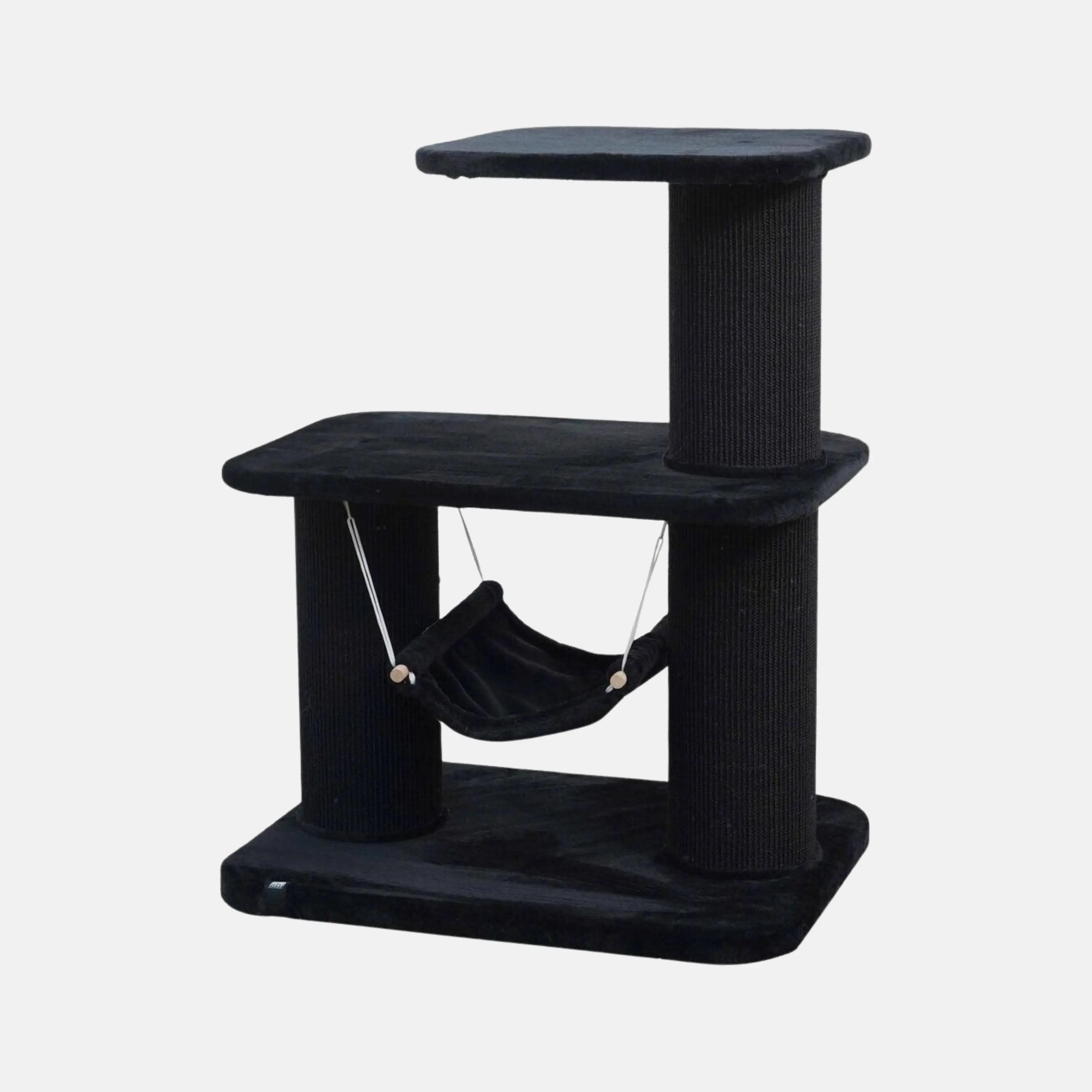 Das Bild zeigt den EBI Kratzbaum Houston in Schwarz aus der Frontansicht. Die Maße sind 75 x 57 x 96 cm.