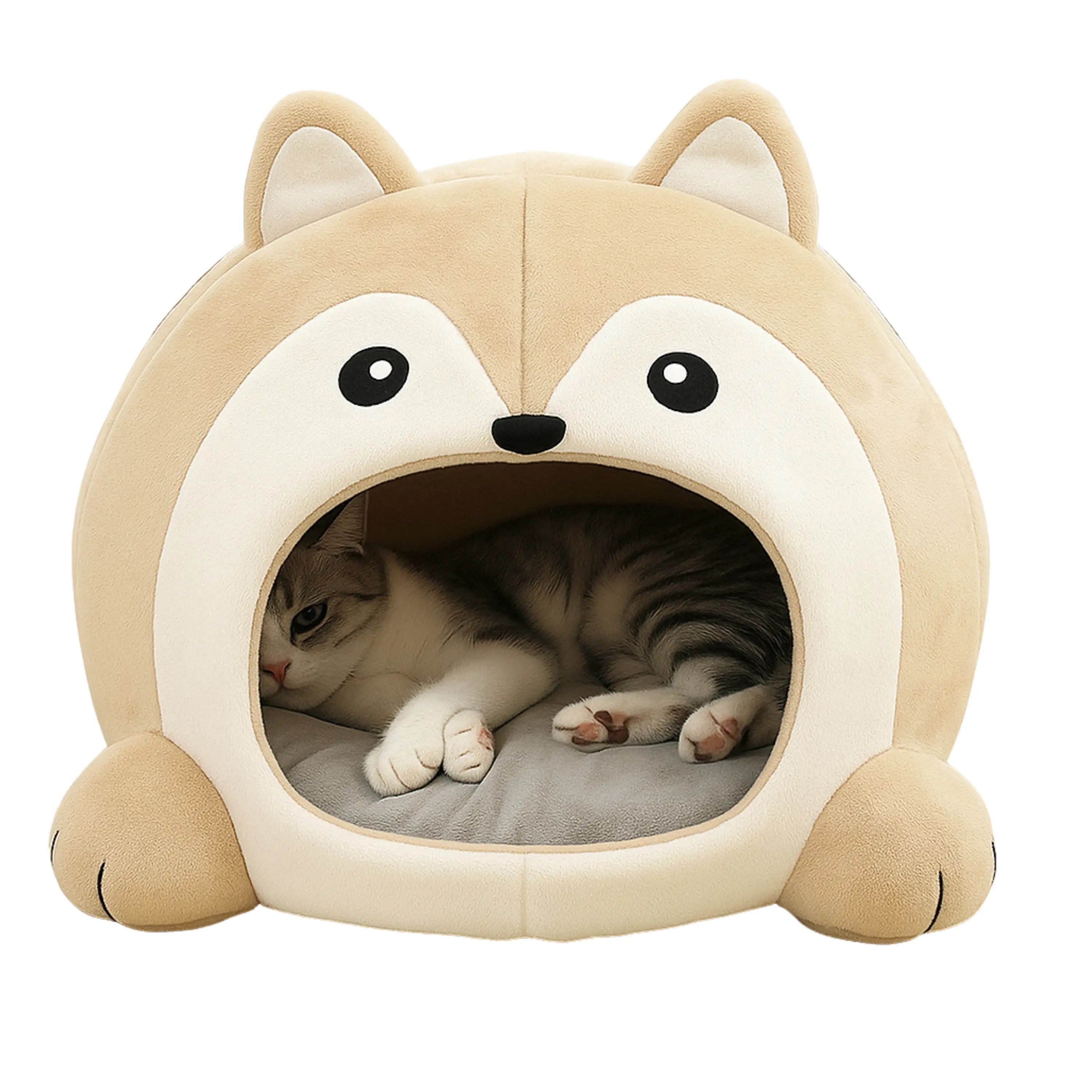 Das Bild zeigt die TATZIO Katzenhöhle Cozy in der Farbe Beige. Die Katzenhöhle ist geeignet für Katzen und kleine Hunde. 