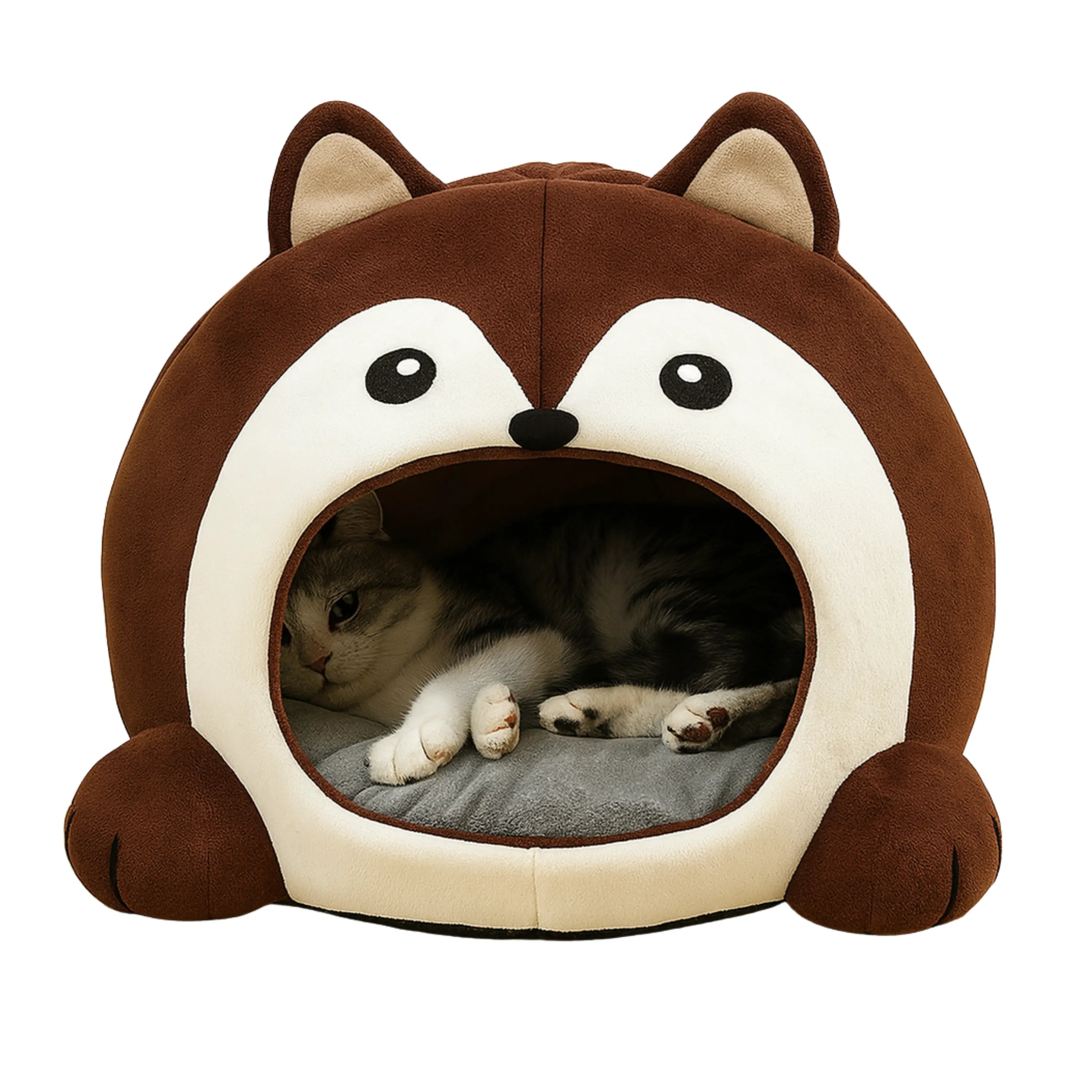 Das Bild zeigt die TATZIO Katzenhöhle Cozy in der Farbe Braun. Die Katzenhöhle ist geeignet für Katzen und kleine Hunde. 