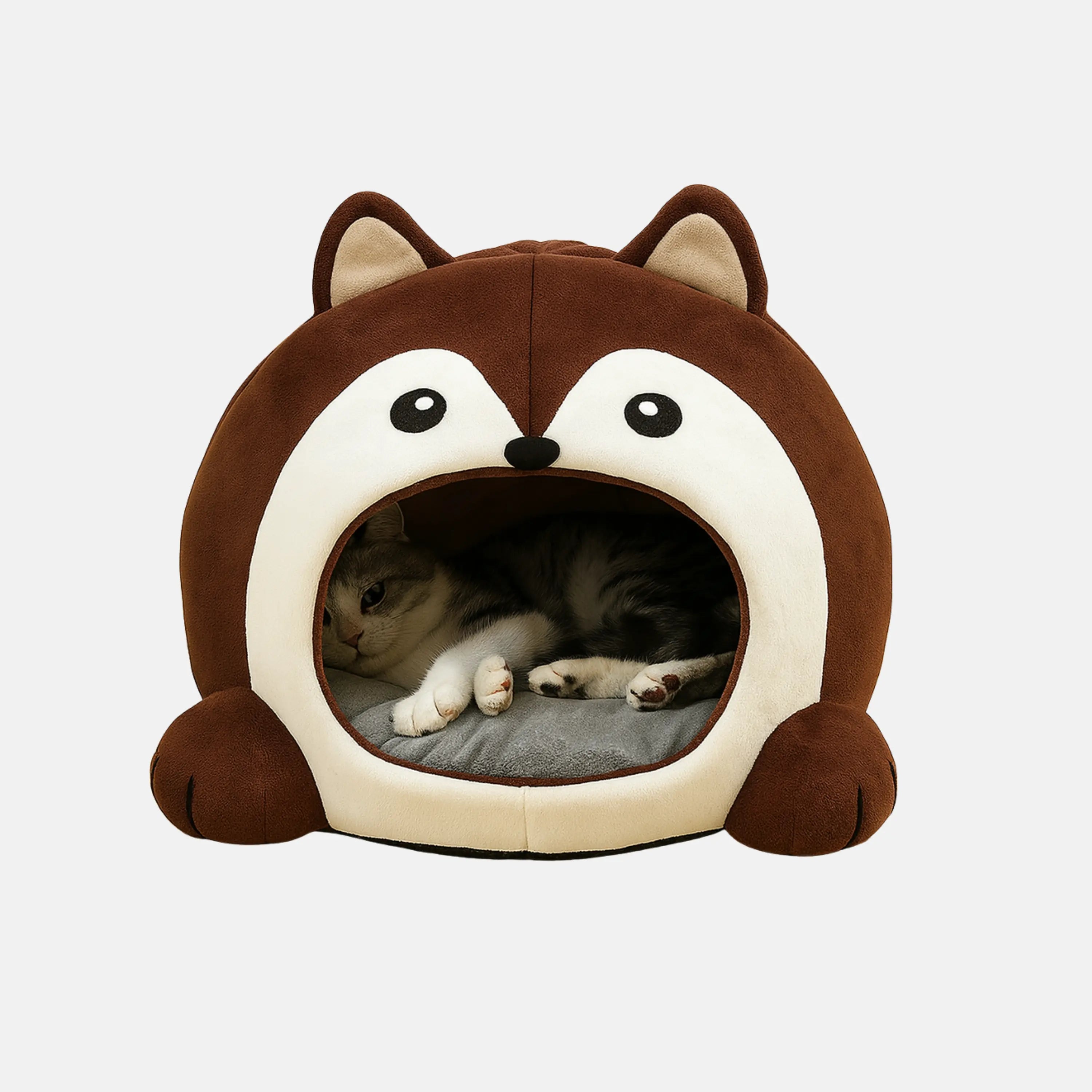 Das Bild zeigt die TATZIO Katzenhöhle Cozy in der Farbe Braun. Die Katzenhöhle ist geeignet für Katzen und kleine Hunde.