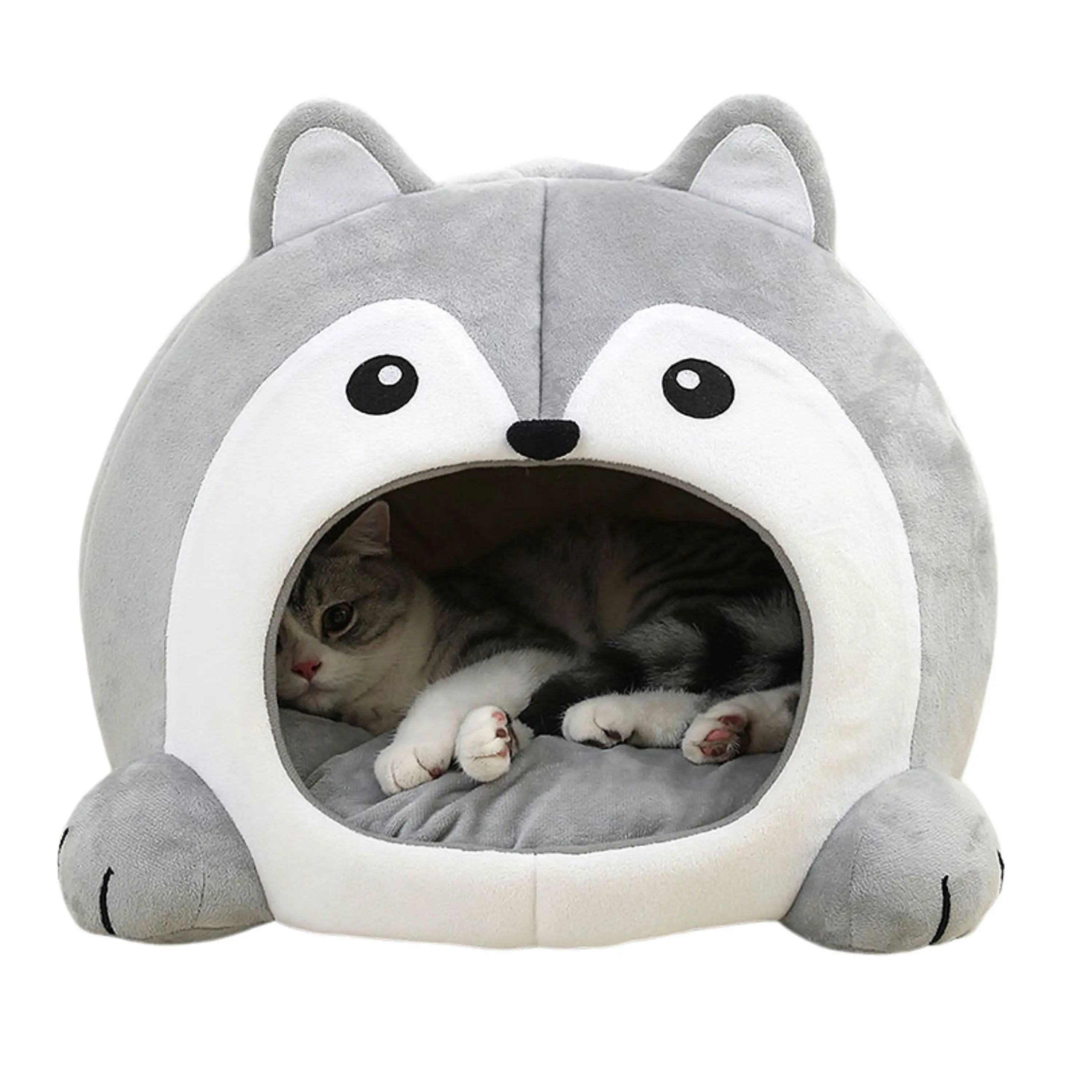Das Bild zeigt die TATZIO Katzenhöhle Cozy in der Farbe Grau. Die Katzenhöhle ist geeignet für Katzen und kleine Hunde. 