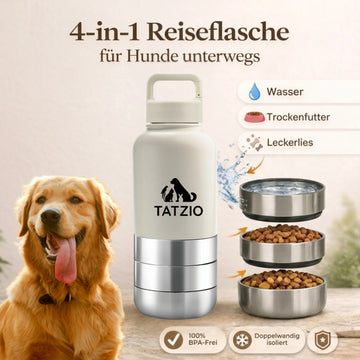 TATZIO Trinkflasche für Hunde 4-in-1 mit Napf und Isolierung