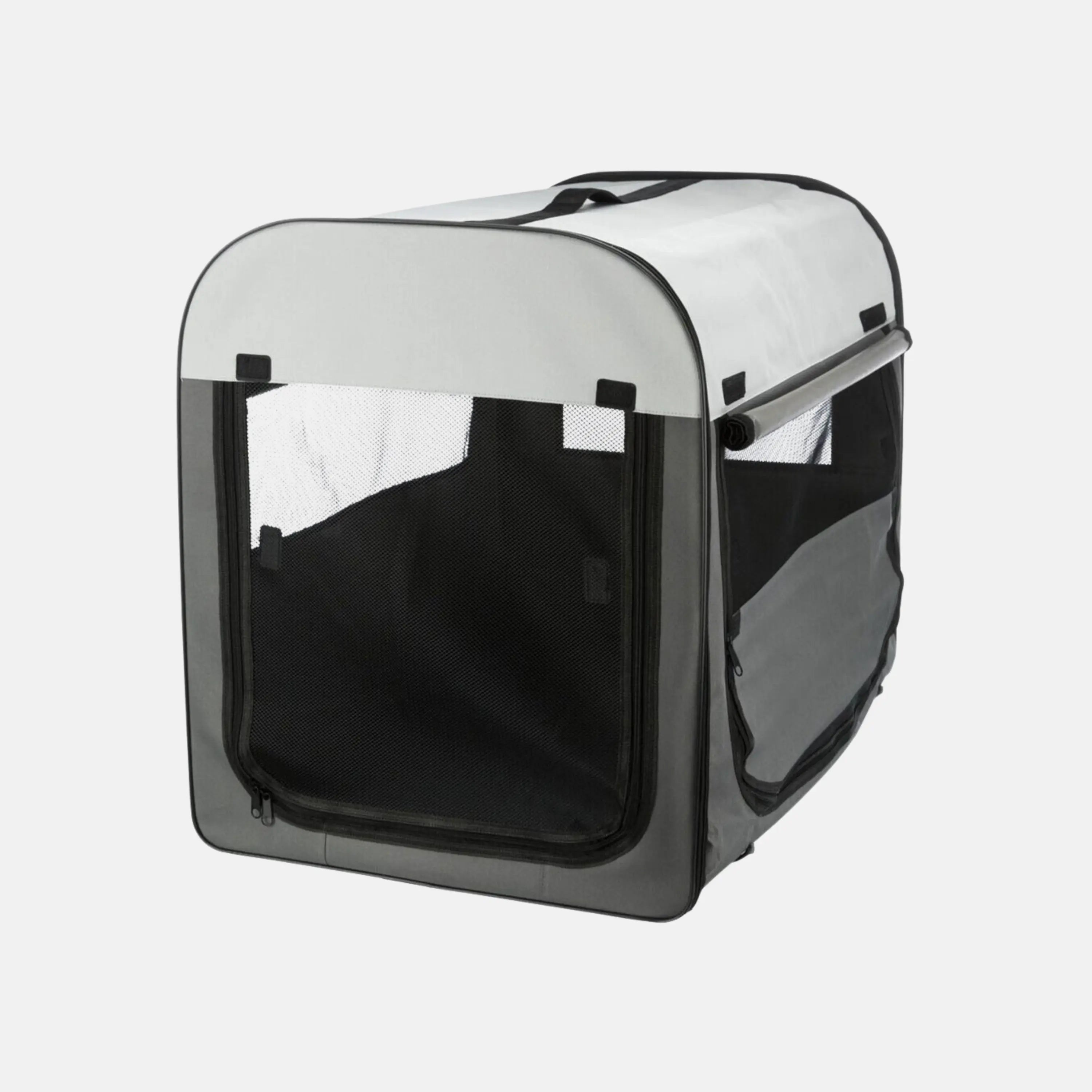 Das Bild zeigt die Trixie Hundebox Basic aus der Frontansicht. Die Maße sind 55x65x80cm.