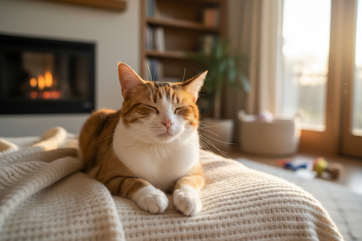 Realistsiche Bild einer Katze, dies sich sehr wohlfühlt und bestens versorgt ist