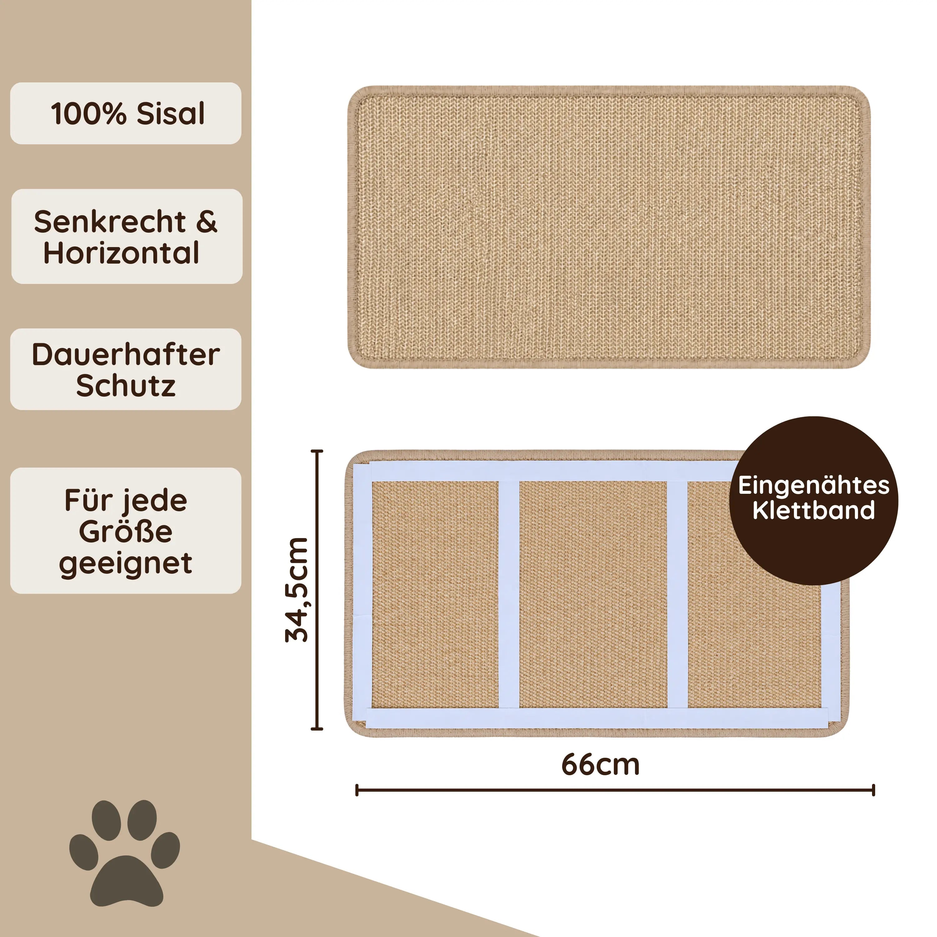TATZIO Sisalmatte 2er Set mit Klettverschluss – Kratzmatte für Katzen, beige.