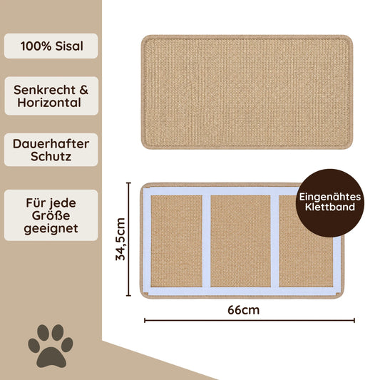 TATZIO Sisalmatte 2er Set mit Klettverschluss – Kratzmatte für Katzen, beige.