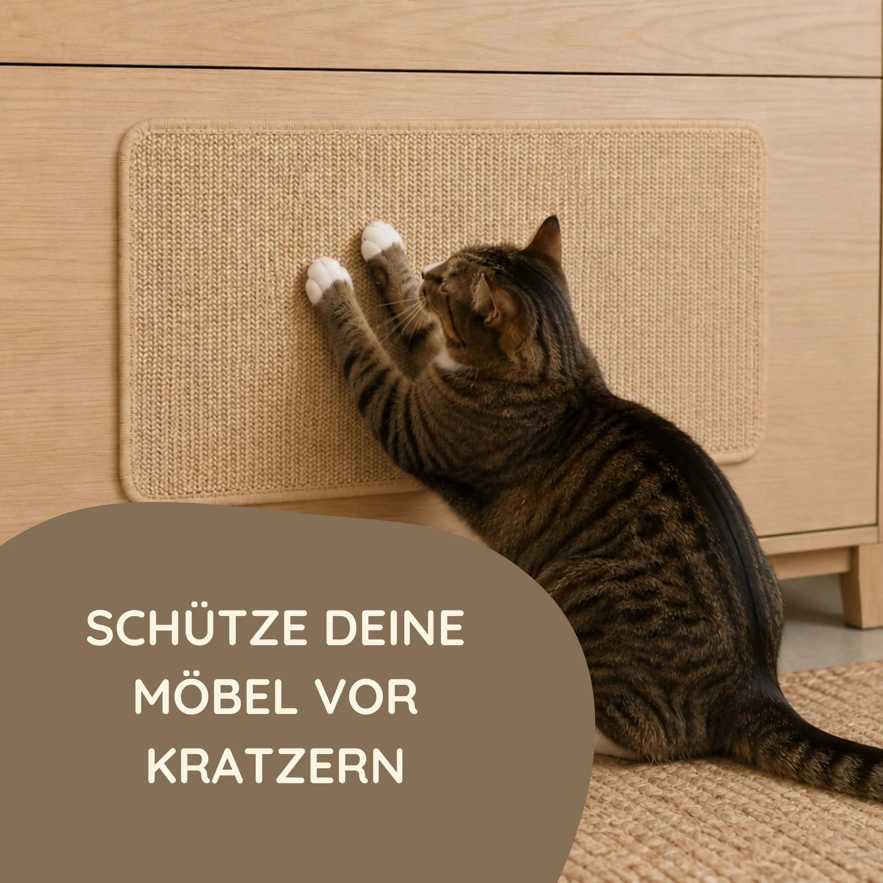Sisalmatte Katze an Möbel – TATZIO Kratzmatte schützt Schränke vor Kratzspuren.